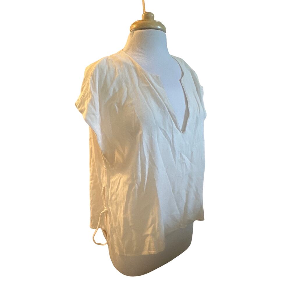 Women L Madewell G5805 Skylight Side-Tie Cream White Short Slv Blouse Shirt Top